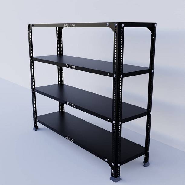 ALIJA Slotted Angle Metal Rack (3 x 3.5 x 1 Ft. / 36 x 42 x 12 Inch) with 4 Shelves Storage Rack Unit (24 Gauge Shelf 18 Gauge Angle) (Black) Luggage Rack