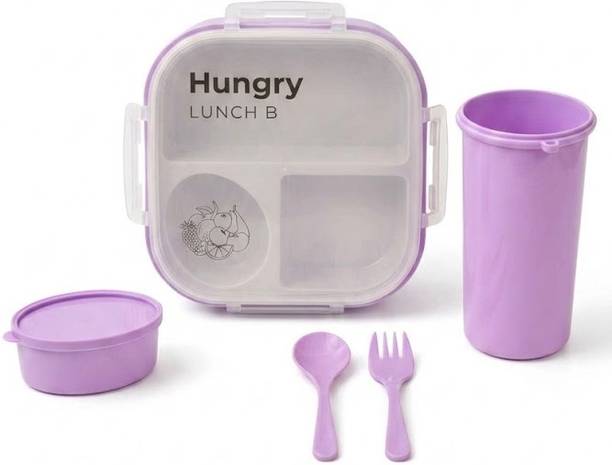 zovian Kids Lunch Box 6 Pcs Set with 3 Compartments, Cup, Bowl, Spoon & Fork 6 C