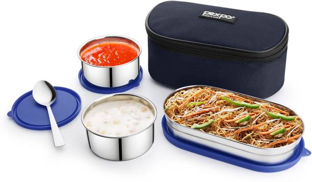 पेक्सपो Delight Steel Double Decker with 1 Oval Container and Air-Tight 2 कंटेनर लंच बॉक्स