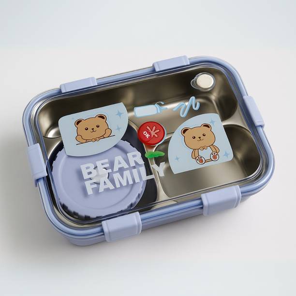 Pretty Pearl Bear Family with Spoon and Chopsticks for Kids and Adults 304 Stainless Steel 3 Containers Stainless Steel School Lunch Box
