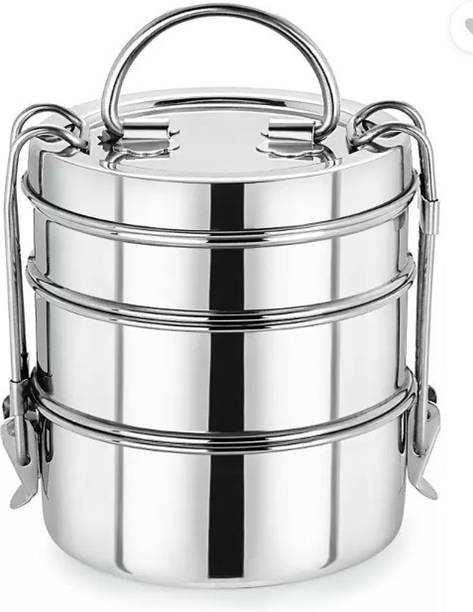 Dev Steel Tiffin Box Set,3-Container 8x3 for Office, School, Collage 3 Containers Lunch Box
