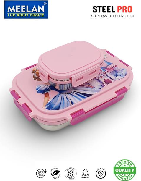 meelan lunch box/ tiffin box / tiffin for kids/ lunch box steel/ tiffin box for girls 2 Containers Stainless Steel, Polypropylene School Lunch Box
