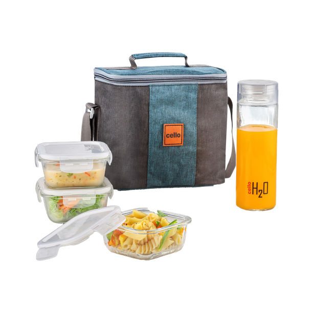 cello Elite Square, Leakproof, Microwave safe, (3 x 320 ml, 1 x 500 ml) 4 Containers Glass Office Lunch Box