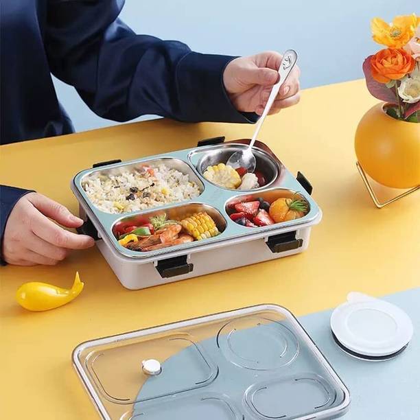 RBGIIT 4 Compartment Sealed Leak Proof Stainless Steel Lunch Box For Kid's & Adult 4 Containers Lunch Box