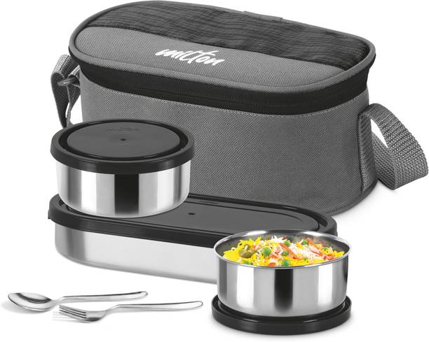 MILTON Master Stainless Steel Lunch Box With Insulated Jacket, Black 3 Container