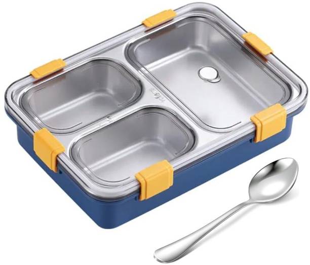 JDE 3 Compartment Stainless Steel Lunch Box, ,750ML 1 Container Lunch Box Thermo
