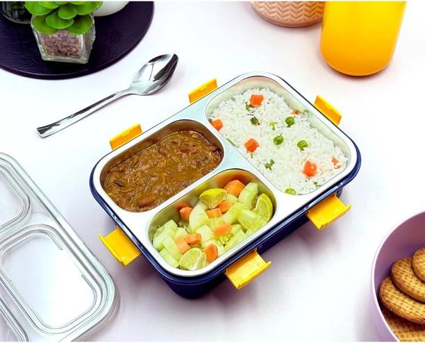 DIVYNEXUS 3LV 3 Containers Stainless Steel, Polypropylene Office Lunch Box