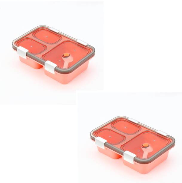 TRENDINGKITCHEN Combo OF 2 Lunch Box Multi Section BPA Free Tiffin Box For School Office(Pink) 3 Containers Lunch Box