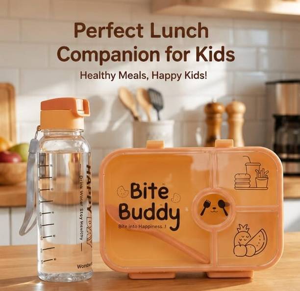 SaAvira Bite Buddy Lunch Box with Water Bottle Set 3 Containers Plastic School Lunch Box