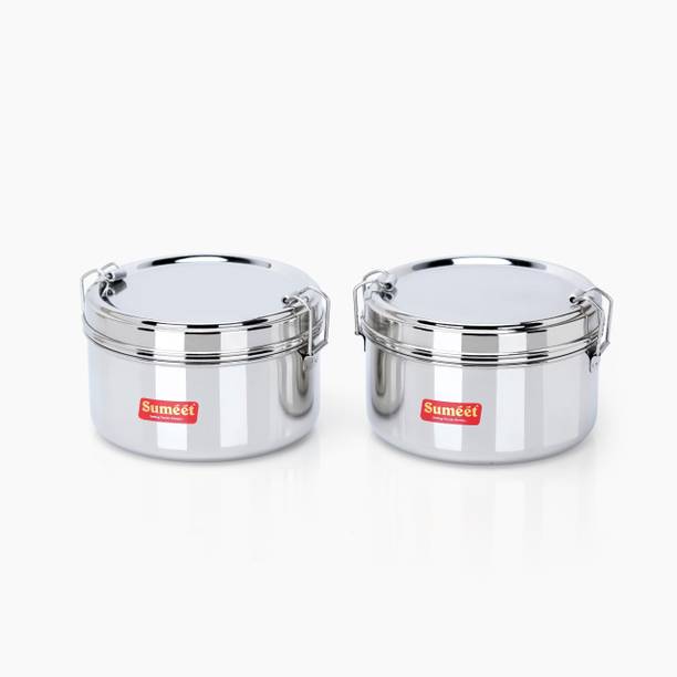 Sumeet Stainless Steel Meal Pack Tiffin with Steel Separator Plate & Locking Clip,13cm 2 Containers Lunch Box