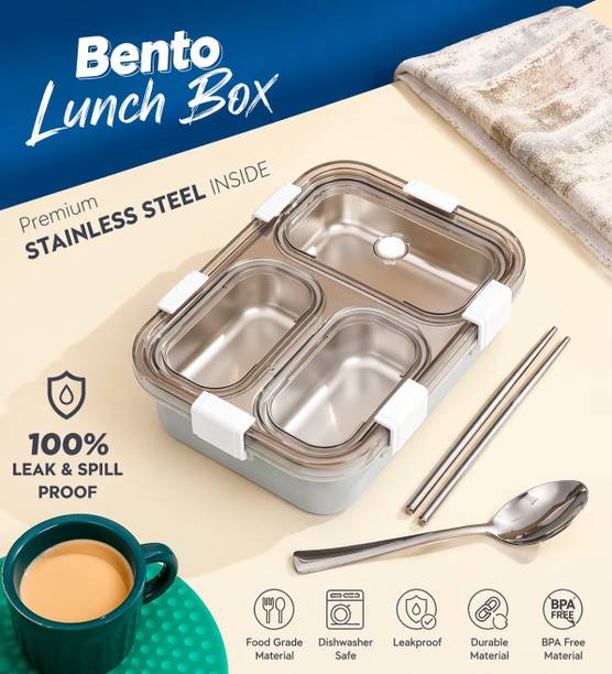 kanha collection 3 Compartment Stainless Steel Lunch Box | Leak Proof Lunch Box 2 Containers Stainless Steel College Lunch Box