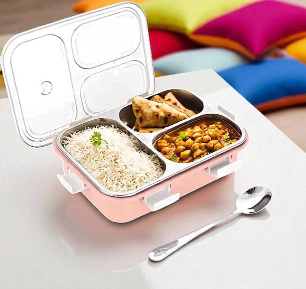 Colorbee BPA-Free 750 ml 3-Compartment Stainless Steel Lunch Box for Healthy Meals 3 Containers Lunch Box