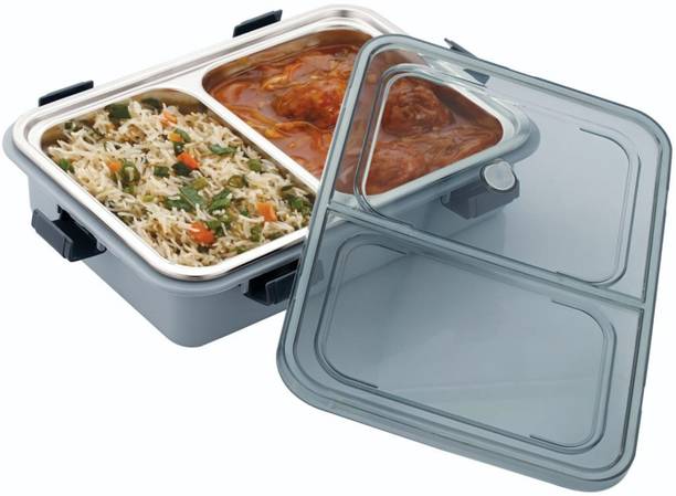 ROLON Bento Fresh 2 | Grey | Dual-Compartment Lunch Box | Leakproof & Airtight 1 Containers Lunch Box