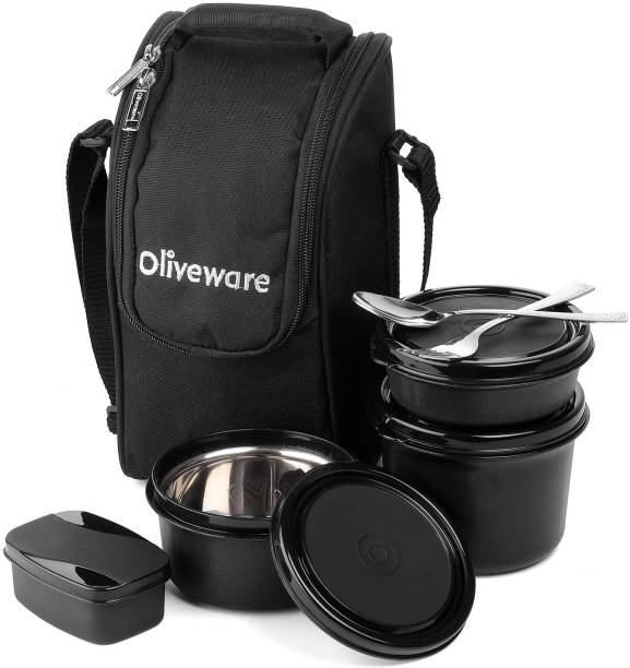 Oliveware Executive Micro Safe | Microwave Safe | Steel Cutlery | Insulated Bag 4 Containers Lunch Box