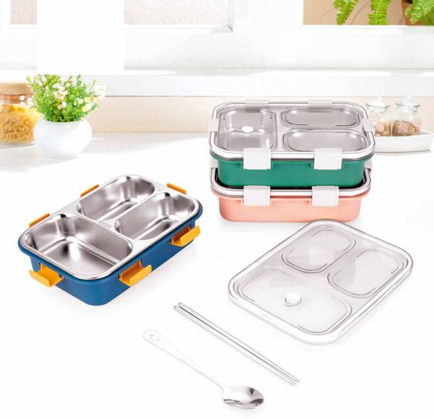 NAIRO Lunch Box with Steel Cutlery Inside, Heating Water Insulation multicolour with 3 Containers Lunch Box