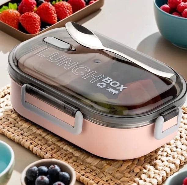 TRENDINGKITCHEN Airtight Spill Proof Stainless Steel Peach Tiffin LeakProof Lunch Box for Office 2 Containers Lunch Box