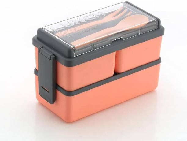 PEXON Tiffin Orange Lunch Box with Spoon and Fork Office School Collage 3 Containers Lunch Box
