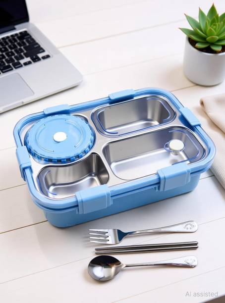 RBGIIT Modern Bento Lunch Box with Secure Locking Lid and Inner Steel Tray 1 Containers Stainless Steel Office Lunch Box