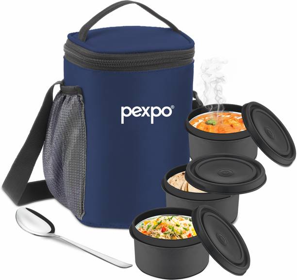 पेक्सपो Steel Micro Pro Lunch Box With 3 Micro Containers And 1 Spoon (Blue Color) 3 कंटेनर लंच बॉक्स