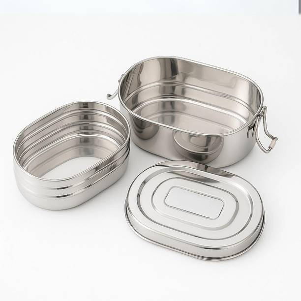 GALOOF Steel Lunch Box for Office, School, Travel | Compact Tiffin Box | 2 Containers Lunch Box