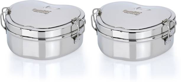 Sumeet Stainless Steel Apple Lunch Box with Steel Separator Plate & Locking Clip,650ML 2 Containers Lunch Box