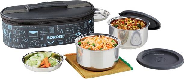 BOROSIL Carry Fresh Lunchbox, 2pc Set (280ml Each), Horizontal Tiffin for Office, School 2 Containers Lunch Box