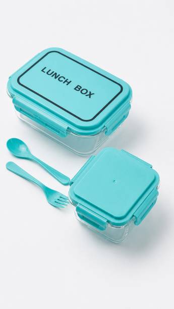 Nyvaya Premium Quality Transparent Lunch Box set - Airtight and Leakprof 2 Containers Plastic School Lunch Box