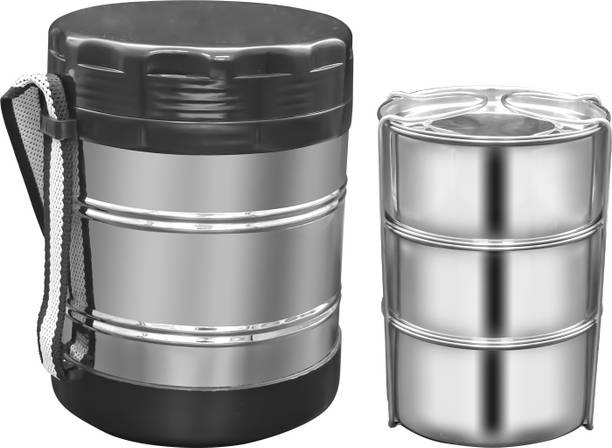 GALOOF Thermosteel Tiffin Box | Lunchbox for Office, School, Outing, Collage, Travel 3 Containers Lunch Box
