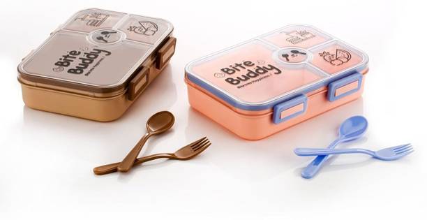 RSV HOMES 4 Compartment Lunch Box with Water Bottle Set for School Office and Travel 4 Containers Plastic School Lunch Box