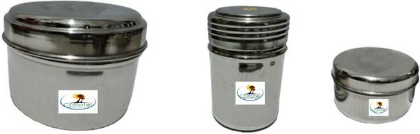 CHILLATAI Combo of 3 Small TIFFEN Box Stainless Steel for Rice, Gravy and Side Dish 3 Containers Lunch Box