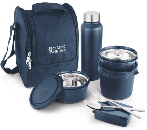 Classic Essentials Lunch Box Set of 6 | 3 Microwave Safe Container with Bottle, Bag & Cutlery| 4 Containers Lunch Box