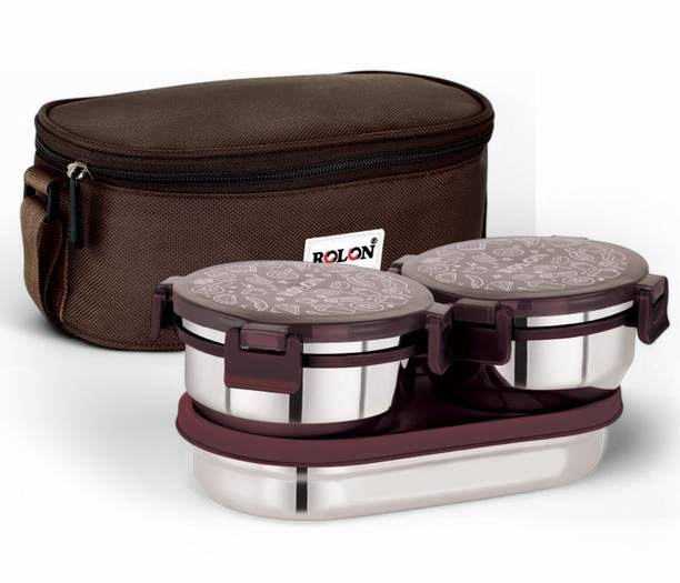 ROLON Lunch Lock Double Decker | Brown | 3 Airtight Containers | Insulated Lunch Bag 3 Containers Lunch Box