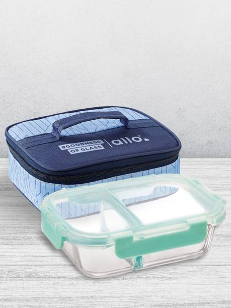 अलो FoodSafe Glass Lunch Box,Microwave Safe Tiffin with Space Blue Lunch Bag, 1 कंटेनर लंच बॉक्स