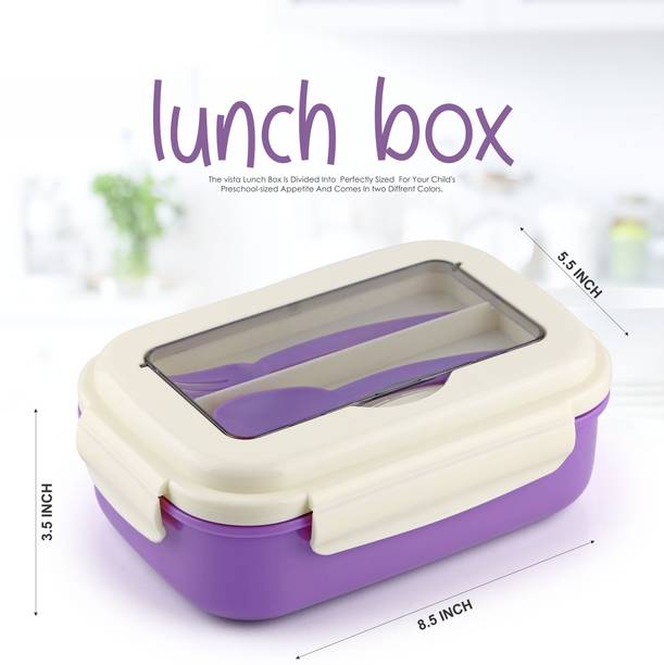 Porslin BPA free Durable Airtight Violet Lunchbox, Spoon, Fork for Office School Collage 2 Containers Lunch Box