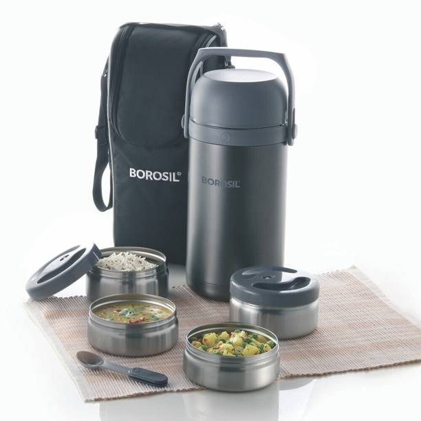BOROSIL Hot n Fresh Insulated Lunch Box, 3pc Set (420ml x 2 + 350ml x 2), Upto 8 Hr. Hot 4 Containers Lunch Box