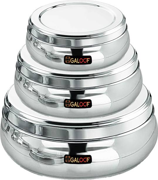 GALOOF Stainless steel Set of 3 Puri Dabba/Slim Food Container/Storage Canister/Tiffin 3 Containers Lunch Box