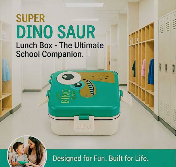 JCM traders Dinosaur lunch boxes 3 Containers Plastic, Stainless Steel School Lunch Box