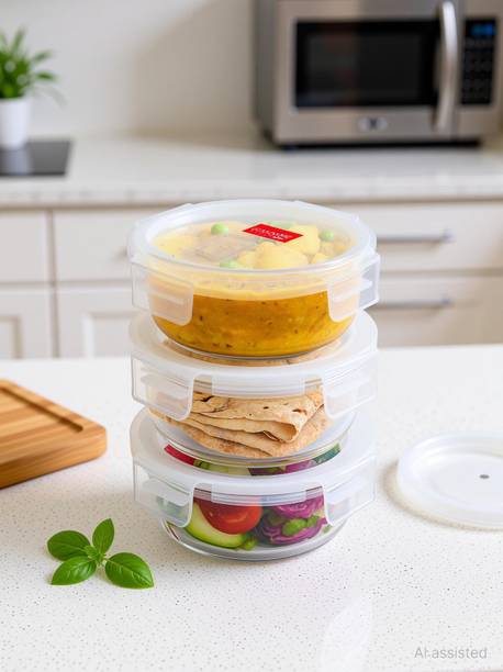 Classic Essentials Round Glass Microwave Safe Borosilicate 3 Containers Glass Office Lunch Box