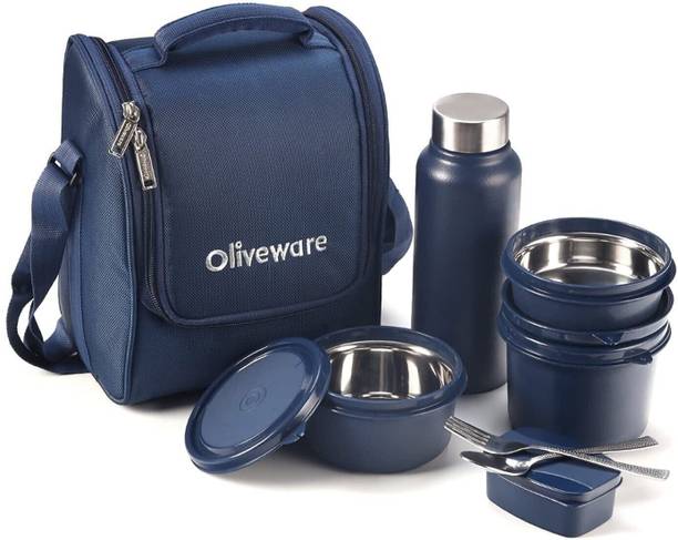 Oliveware Teso with Bottle (Blue-Pro) 4 Containers Stainless Steel Office Lunch Box