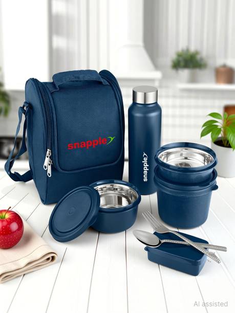 Snapple Classo Lunch Box Set with Bottle, Bag & Cutlery 4 Containers Stainless Steel Office Lunch Box