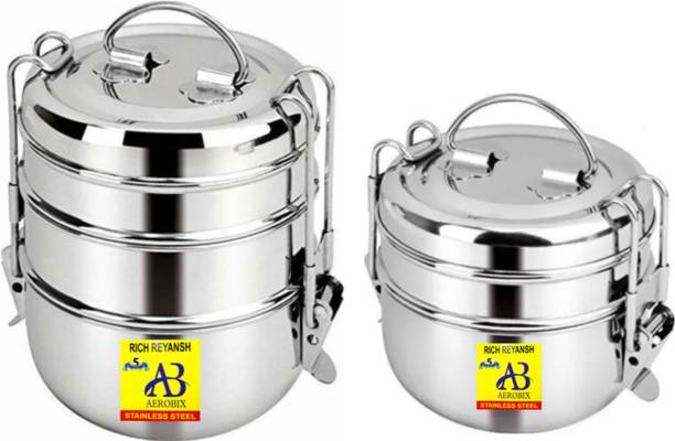 AEROBIX High Quality Traditional Clip Tiffin Food Grade Size 8*3-8*2 Combo Lunch Box 5 Containers Lunch Box