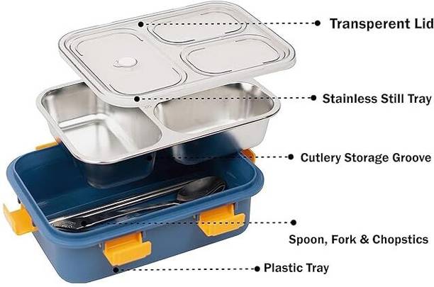Dhankoti PortionPro Bento Box 3 Containers Stainless Steel School Lunch Box