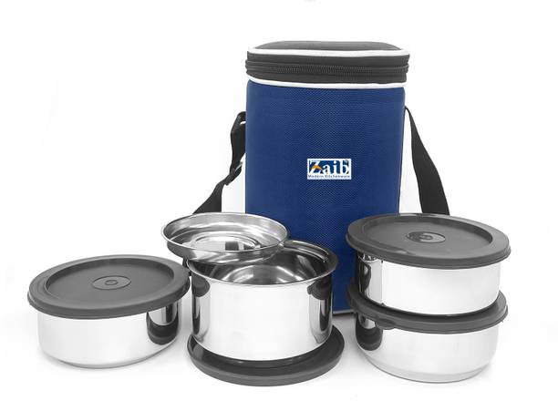 Zaib Lunch Box For office collage Double wall lid airtight tiffin container steel box 4 Containers Lunch Box