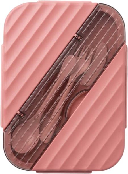 SK TRADERS Dusty Pink Bento Lunch Box with Spoon Fork Leakproof Tiffin Box 2 Containers Plastic School Lunch Box