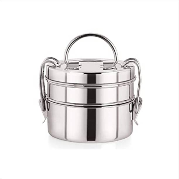 CrossPan Klassic Clipper Stainless Steel Tiffin Box, 2-Pcs, Silver-800 ml,Mirror Polish 2 Containers Lunch Box