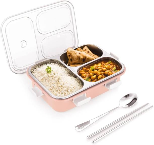 HM EVOTEK Insulated Stainless Steel Lunch Box with BPA-Free Food Trays & Locking Clips 3 Containers Lunch Box