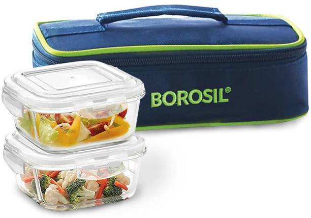 BOROSIL Glass Horizontal Microwavable Set of 2 2 Containers Lunch Box