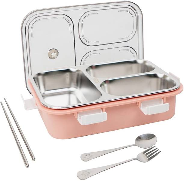 RBGIIT Multipurpose Steel Lunch Box for Office, School & Travel with Sealed Lid Cutlery 3 Containers Lunch Box