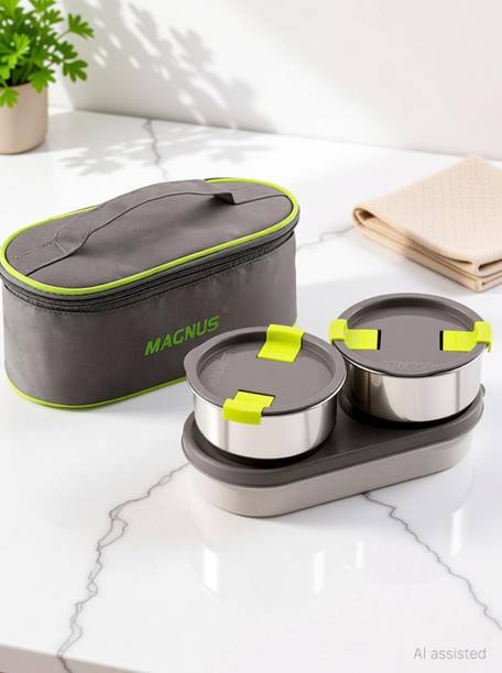 Magnus Olive 3 Steam Lock Airtight Stainless Steel Container Lunch box with Bag 