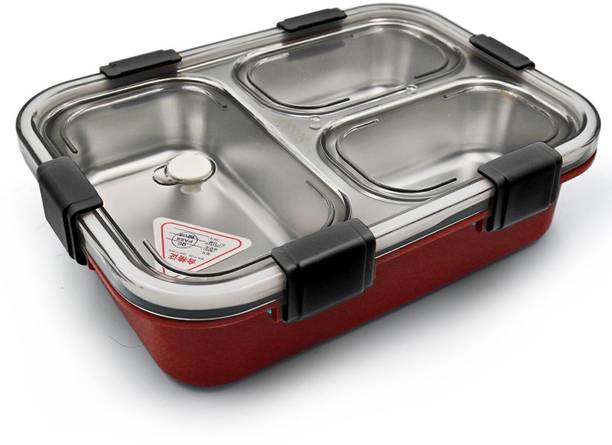 RBजिट 3 Compartment Stainless Steel With Chopstick & Spoon 3 कंटेनर लंच बॉक्स